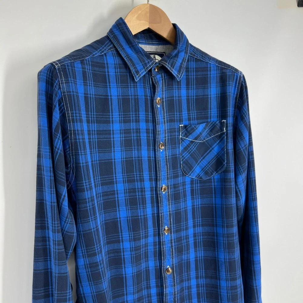 The North Face Mens Blue Plaid Flannel‎ Long Sleeve Button Down Shirt Small